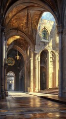 Fototapeta premium Sunlit Cathedral Corridor