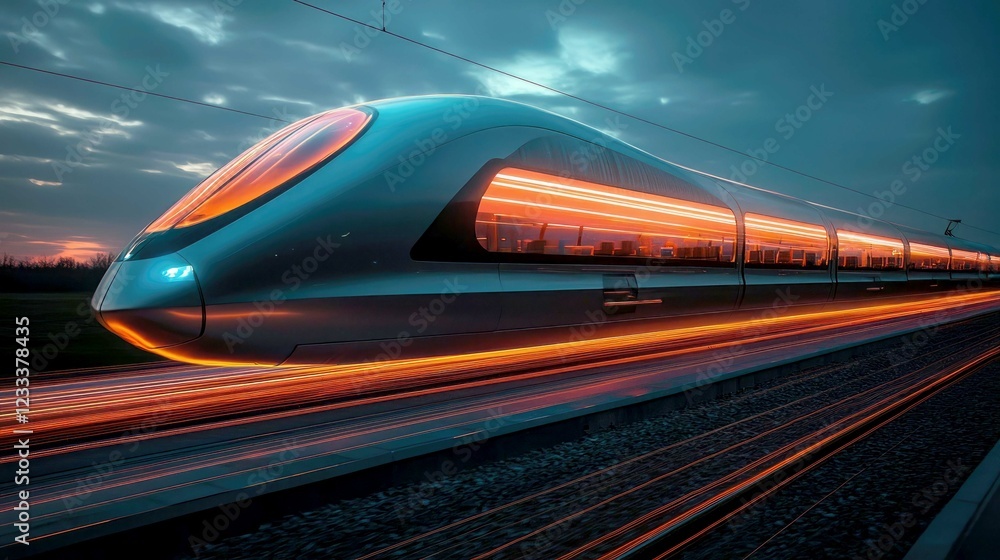 Poster futuristic high-speed train: a journey into the future of rail travel. sleek design, dynamic motion,