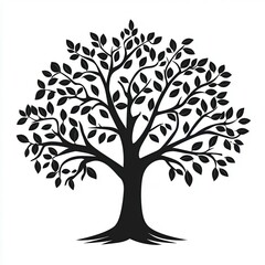 Fototapeta premium Elegant Tree Icon Symbol With Detailed Leaves on a White Background. Generative AI