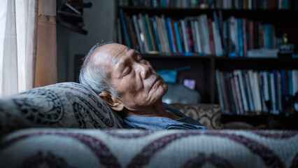 Old man sleeping on the sofa