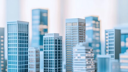Fototapeta premium Blue Cityscape: Architectural Model of Modern Skyscrapers