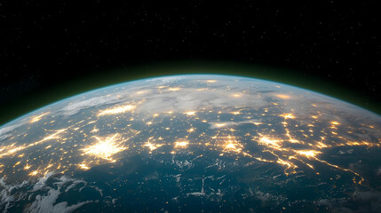 Obraz premium Earth's night lights, city glow, space view, global connectivity