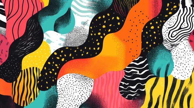 Abstract colorful waves, textured patterns, digital art, website background