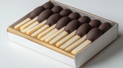 Chocolate-covered biscuit sticks in a box.