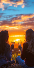 Sunset Toast Celebrating Friendship Outdoors