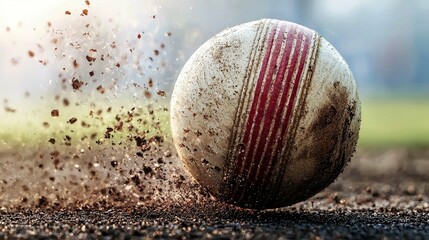 Muddy Cricket Ball in Action: Dynamic Sports Photography