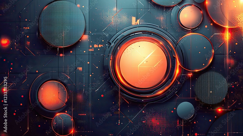 Poster abstract futuristic technology background: glowing circles and circuits. a mesmerizing digital art p