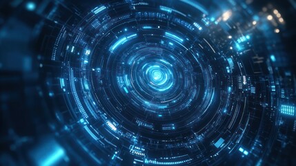 Obraz premium Futuristic blue digital core spinning, abstract tech background, data visualization