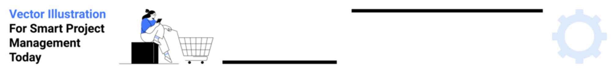 Woman placing items in a shopping cart while reviewing tasks. Ideal for productivity, task management, e-commerce, business organization, planning, digital tools, flat landing page banner