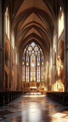Fototapeta premium Sunlit Gothic cathedral nave