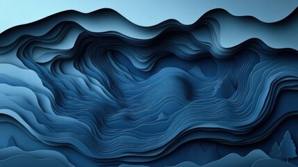 Obraz premium Abstract layered paper mountainscape, winter scene, background design