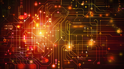 Fototapeta premium Abstract digital circuit design with glowing elements and lines.