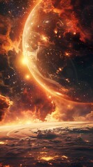 Fototapeta premium Digital technology orange pink future universe galaxy poster background