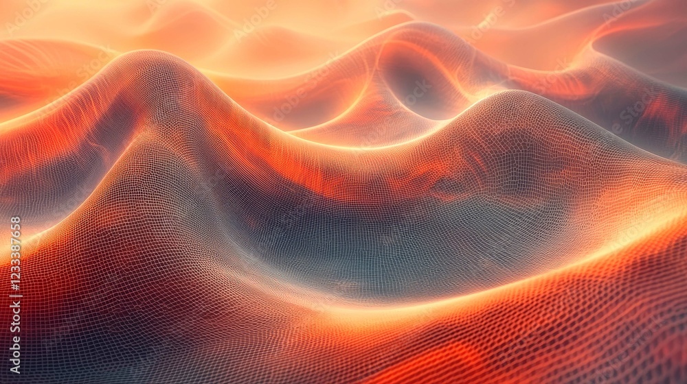 Aufkleber abstract orange and red digital mesh wave background: a captivating 3d rendering of a network struct