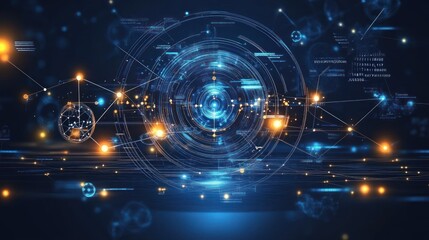 Fototapeta premium Global network data visualization, futuristic interface, digital background, technology presentation