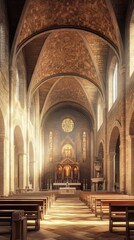 Fototapeta premium Sunlit stone church interior