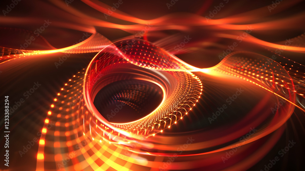Poster abstract swirling patterns in vibrant red and orange hues, creating a dynamic visual effect.