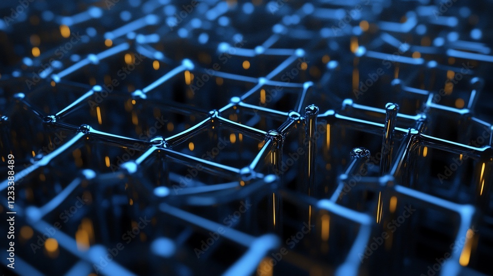 Aufkleber abstract 3d network with blue lines and yellow highlights connecting in geometric pattern