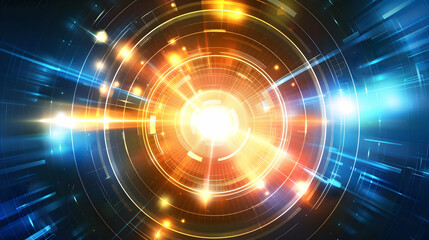 Obraz premium A vibrant abstract design featuring light rays and circular patterns, suggesting energy and motion.