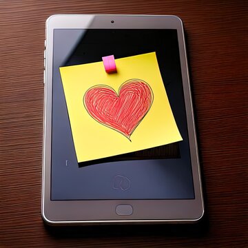 un &uacute;nico post it pegado sobre la pantalla de un i pad con la frase "i love you" y un &uacute;nico dibujo de coraz&oacute;n