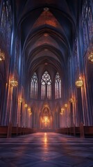 Obraz premium Grand cathedral interior, stained glass