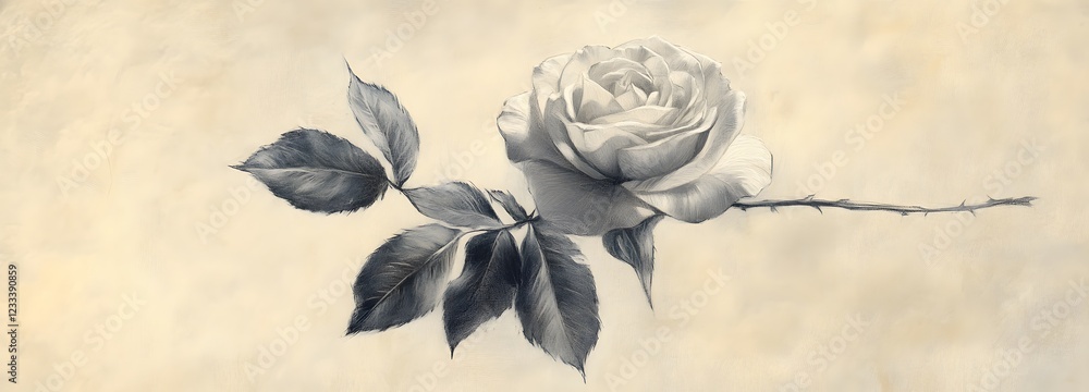 Aufkleber a delicate sketch of a single rose with soft shading on textured paper