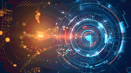Fototapeta premium Abstract digital design featuring circular patterns and glowing elements.