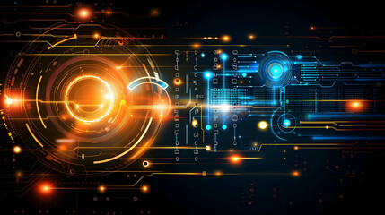 Fototapeta premium Abstract digital design featuring glowing circles and lines, representing technology and innovation.
