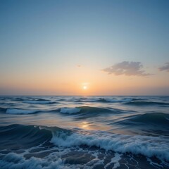 Fototapeta premium Serene Ocean Waves at Sunset Golden Hour