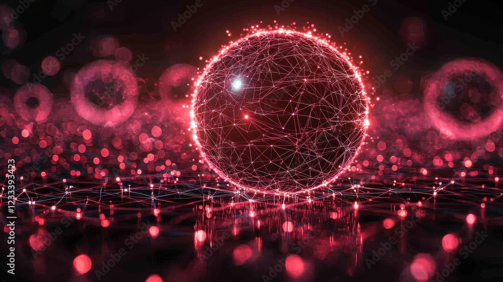 Aufkleber abstract representation of interconnected nodes forming a glowing sphere.