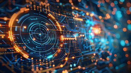 Obraz premium A digital abstract representation of technology with circuits and glowing elements.
