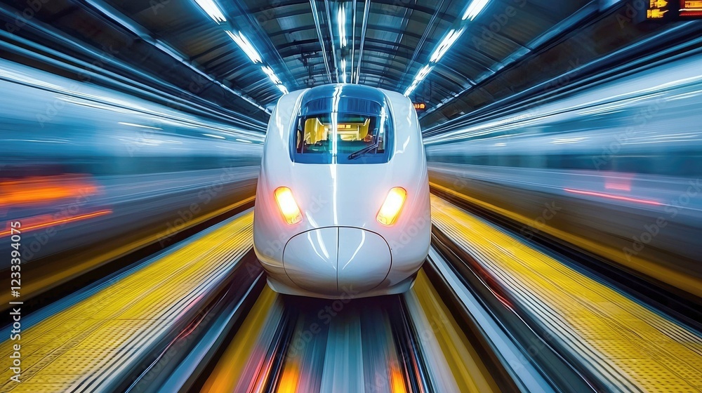 Poster high-speed train in motion: a dynamic journey through a modern tunnel