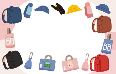 小学校の通学準備ベクターイラストフレーム