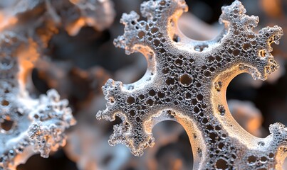 Abstract fractal art, close-up view, textured surface, digital rendering, scientific visualization