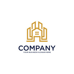 real estate logo design with house and building