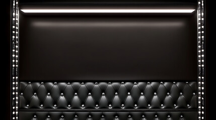 Black Leather Tufted Upholstery Background with Modern Wall Panel and Metallic Frame