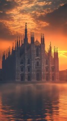 Obraz premium Gothic cathedral at sunset's glow