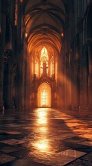 Fototapeta premium Golden light floods a grand cathedral.