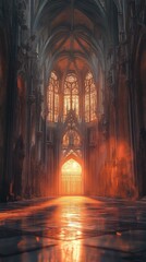 Fototapeta premium Sunset illuminates gothic cathedral