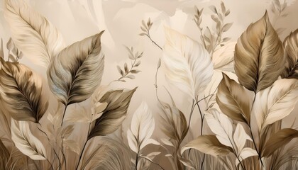 Vibrant Autumn Mural of Magnificent Leaves on a Warm Beige Backdrop, Creating a Stunning Focal Point for Your Living Space in the Coming Years.