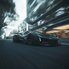 Obraz premium high tech fast, sports car, futuristic, speeding down the road low angle racing, dark gray,