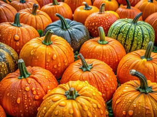 Glistening Pumpkins in Autumn Rain