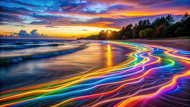 Luminous Dance on the Michigan Shore: Time-Exposure Light Show