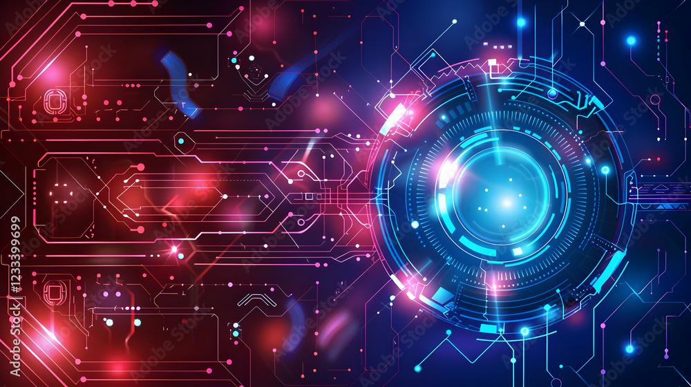 Poster abstract digital design featuring circuits and glowing elements, symbolizing technology and innovati