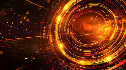 Obraz premium Abstract digital design featuring glowing orange circles and lines, evoking technology themes.