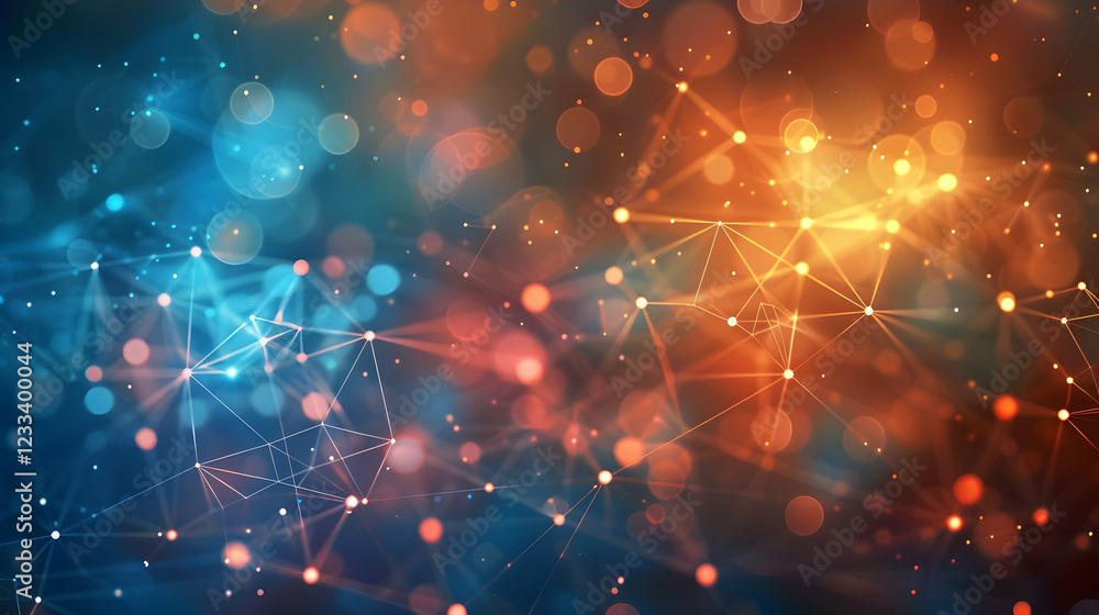 Poster Abstract digital background featuring colorful bokeh and interconnected lines.
