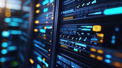 Futuristic Server Room Technology Data Center Network Blue Orange Lights