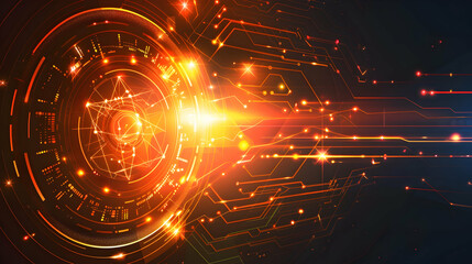 Obraz premium Abstract digital design with glowing lines and circular patterns, symbolizing technology and innovation.