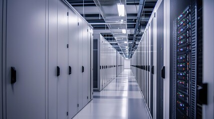 Modern Data Center Server Room Corridor Network Technology Infrastructure