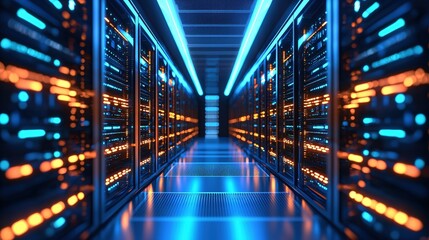 Futuristic Server Room Corridor  Digital Technology Data Center Network Infrastructure